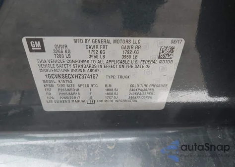 2017 Chevrolet Silverado 1500 2Lz from USA, damaged, VIN 1GCVKSECXHZ374167